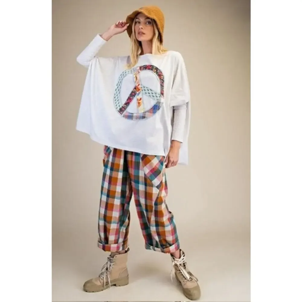 E1992. Easel Peace Patch Oversized Heathered Cotton Tunic NWT_4